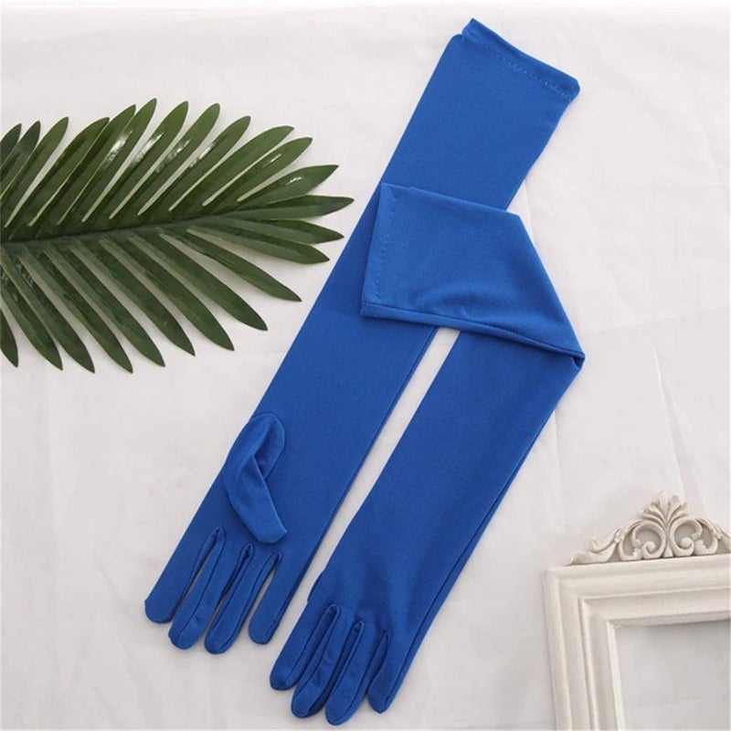 DreamHigh Women's Party Wedding 21" Long Satin Finger Gloves Blue - Image 5